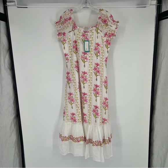 Islapayal Dresses & Skirts - Islapayal Pink Floral Puff Sleeve Off-the-Shoulder Bohemian Midi Dress Small NWT